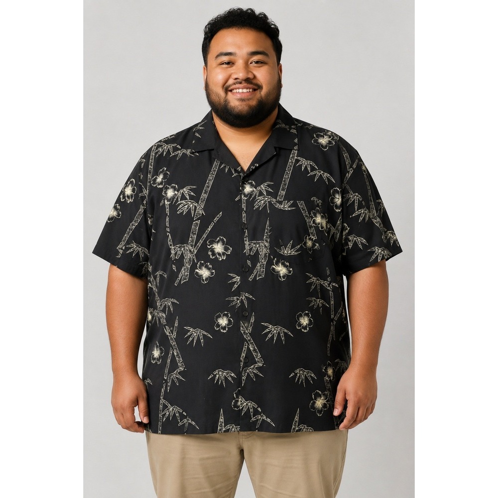 La Leela Mens Large Blue Floral Hawaiian Short Sleeve Button Up Tropical Shirt